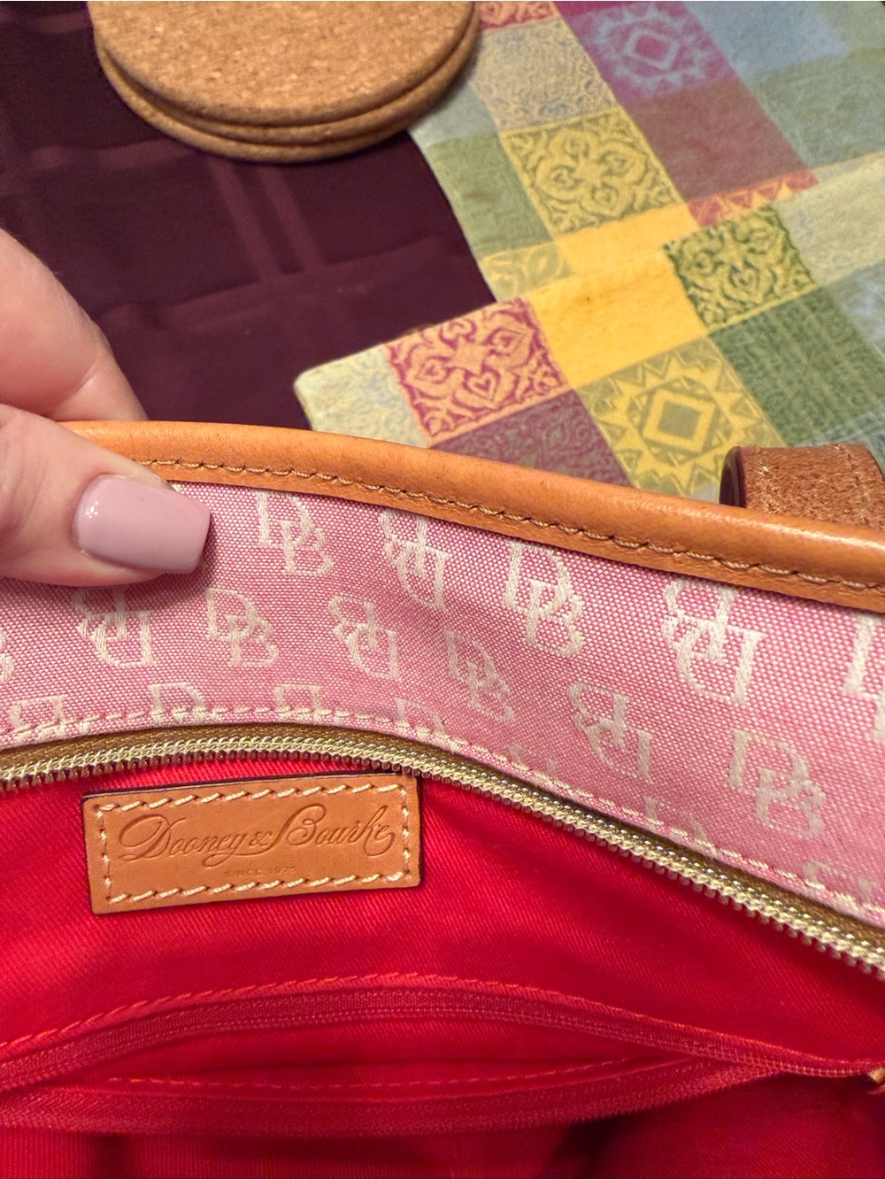 Dooney & Bourke Pink Signature Canvas Shoulder Tote with Tan Leather Trim - Picture 7 of 7